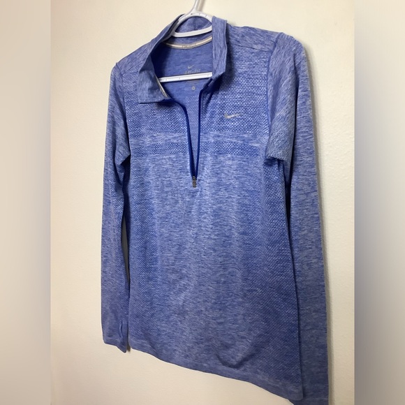Nike Dri-Fit Blue 1/4 Zip Athletic Pullover Top Women’s Large Texting Wrists - Picture 1 of 16